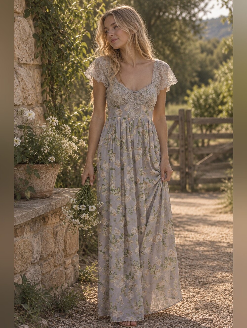 In Loom Romantic Whimsical Lace Corset Top Sheer Floral Maxi Size S